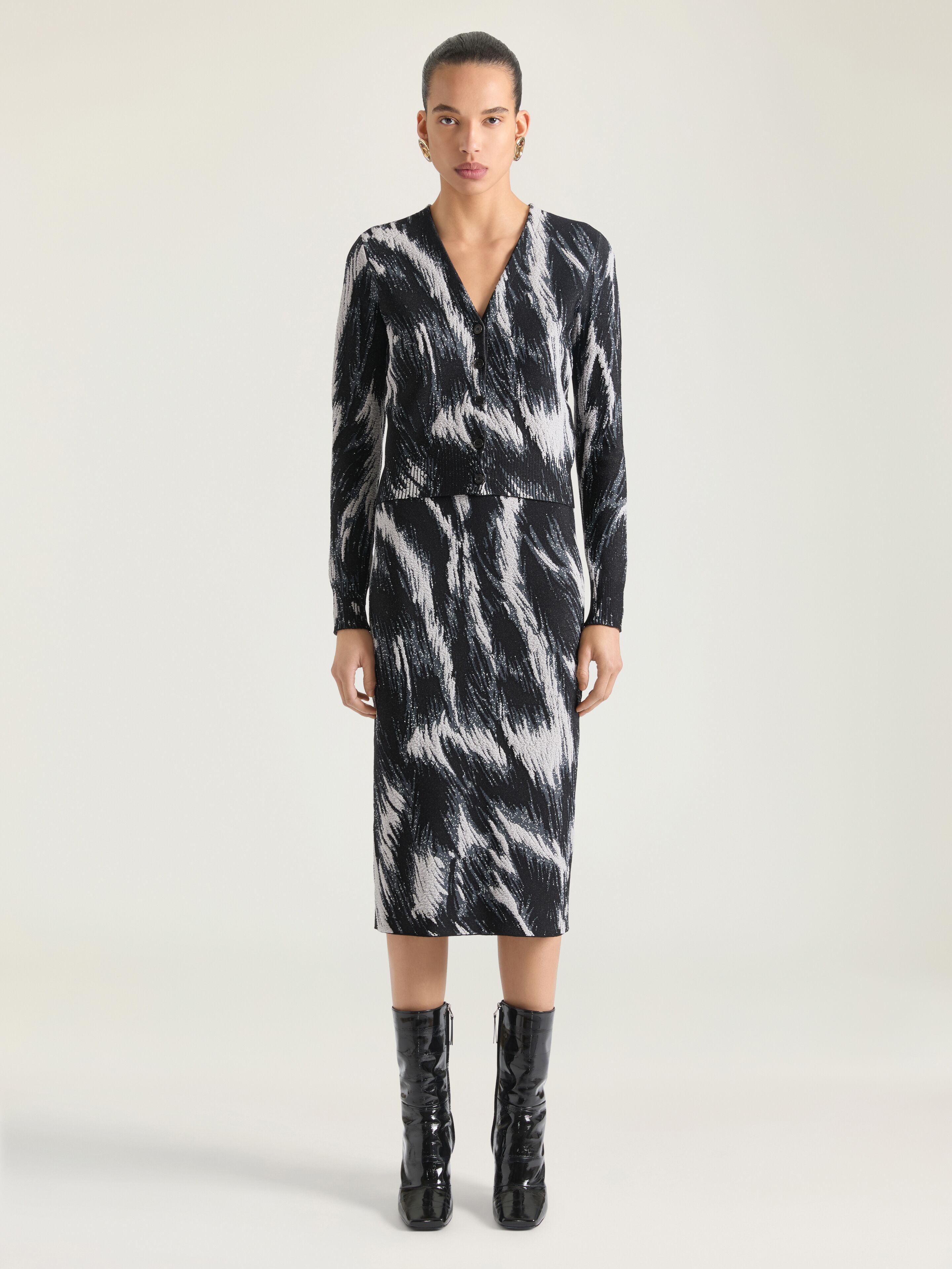 Cropped cardigan in animal jacquard viscose
